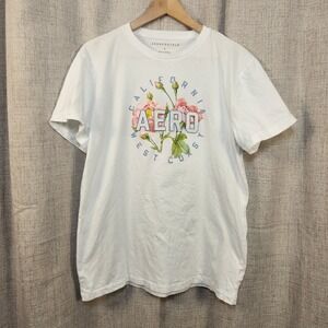 AEROPOSTALE Womens Graphic T Shirt White Floral Print Short Sleeve Size L